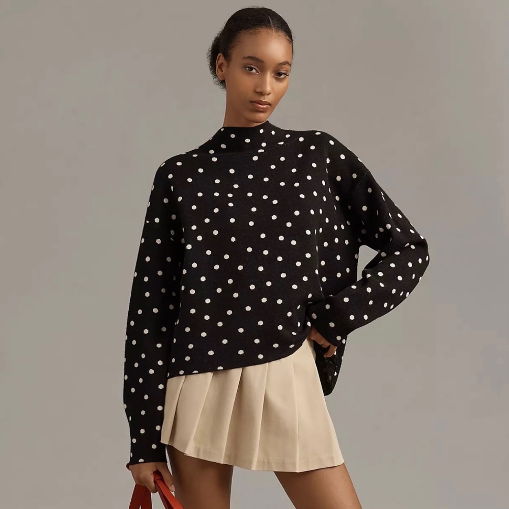 Anthropologie Black Polka Dot Mock Neck Sweater